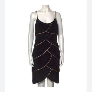 JAYGODFREY 100% Silk Black Mini Dress with Beige Contrast Trim Spaghetti Strap